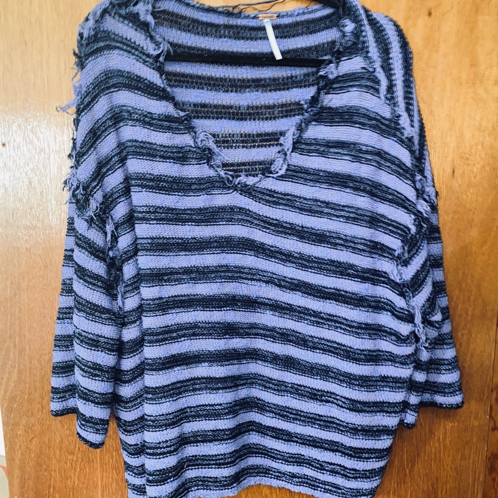 Free People Oversized Fringe Distressed Knit L